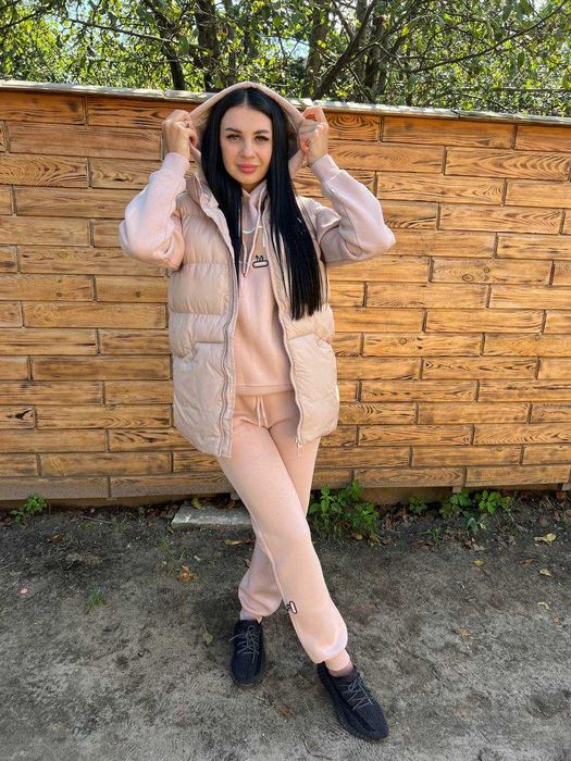 TOP!Жіночий прогулянковий костюм-трійка Raw на флісі з жилеткою