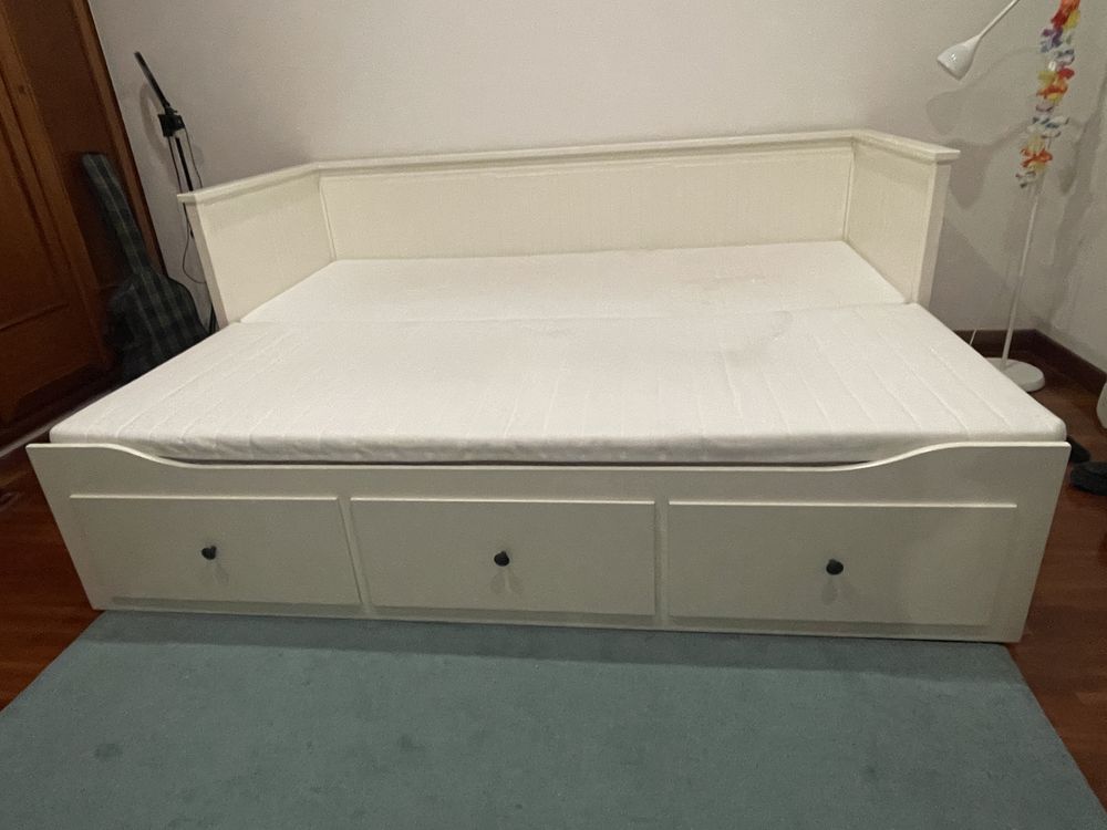 HEMNES - Cama individual e dupla c/3 gavetas de arrumação e 2 colchões