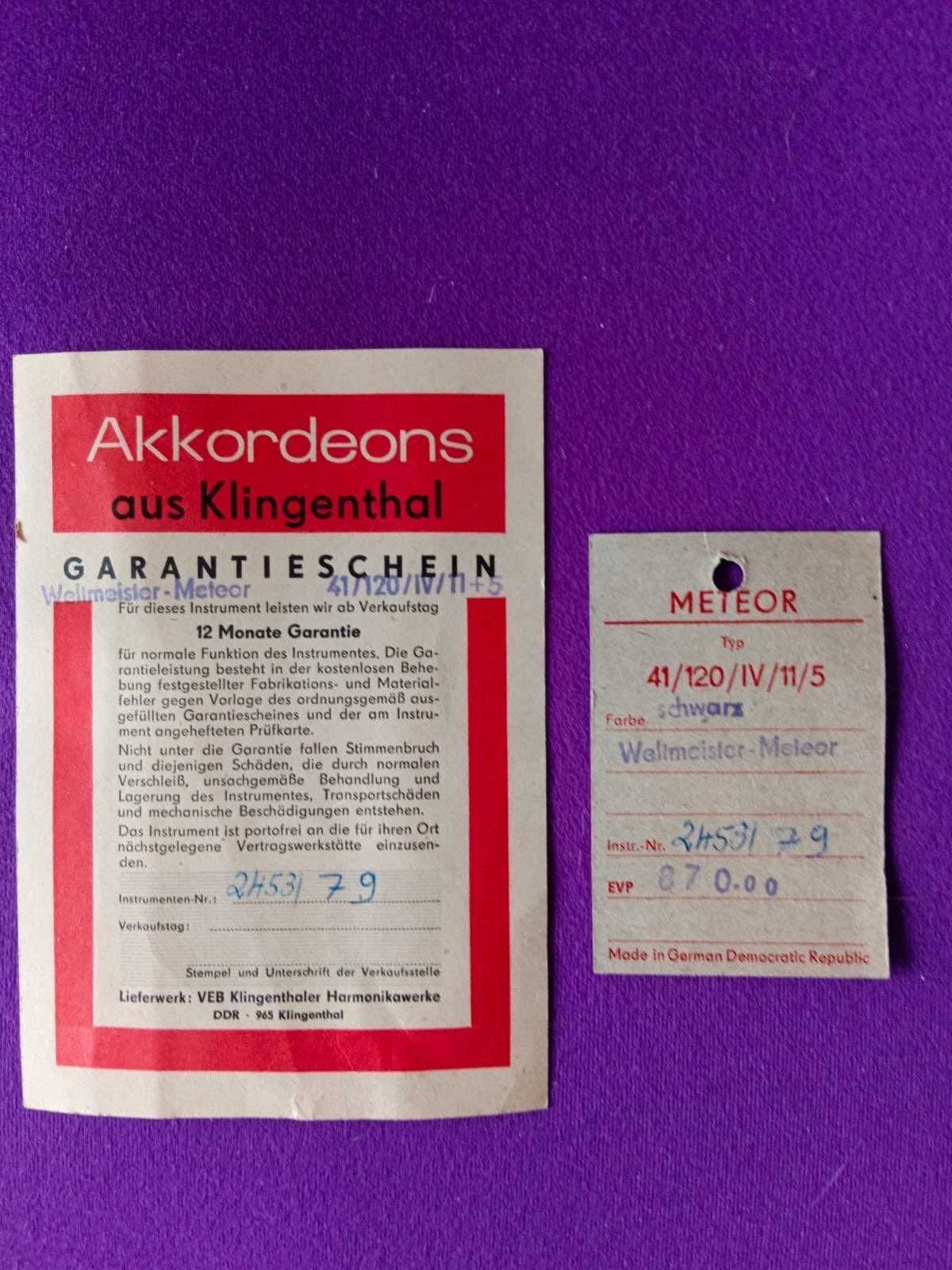 Akordeon Weltmeister Meteor - 120 basowy (nieużywany) !