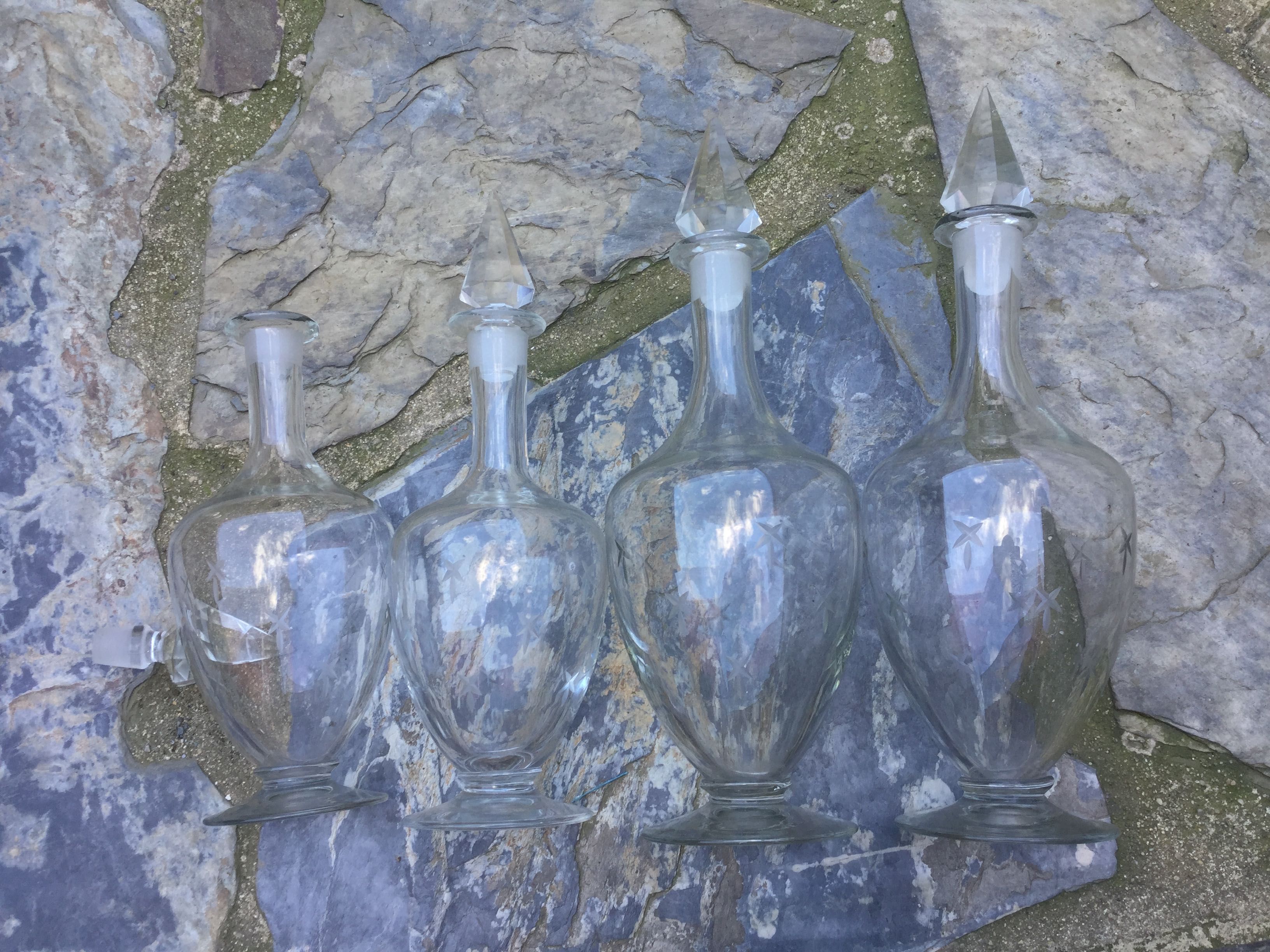 4 garrafas de vidro soprado Centenárias 40 cm altura