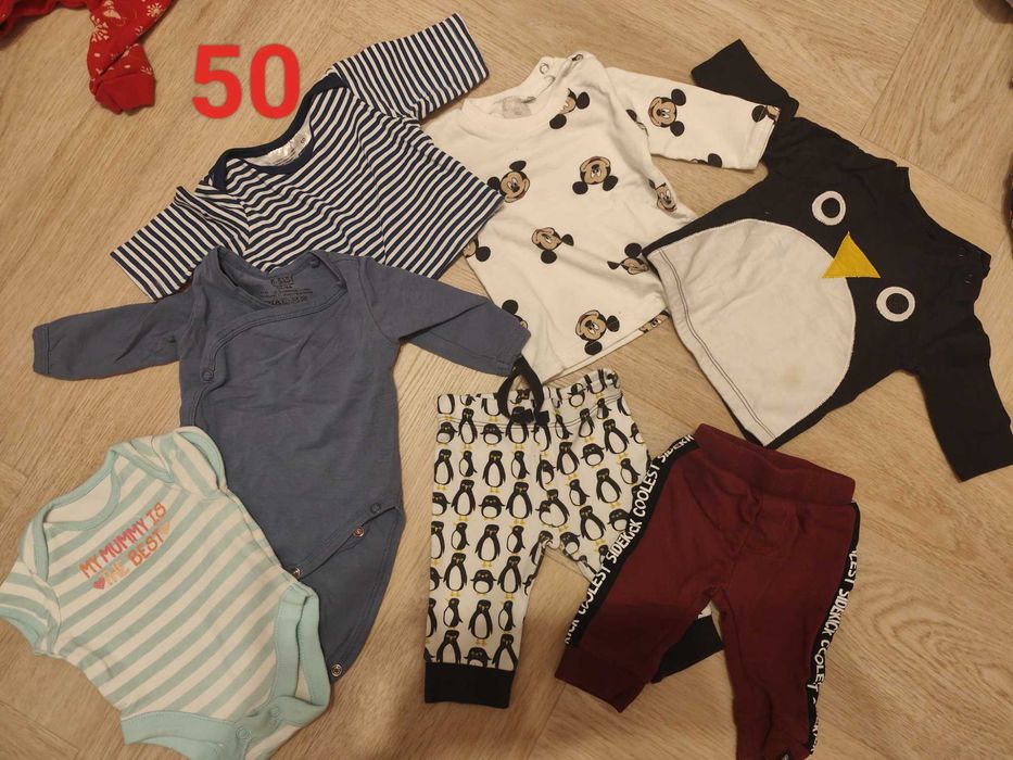 Dla chłopca rozmiar 50 spodnie body ,śpiochy, bluzki ,świąteczne spodn