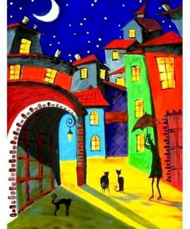 Obraz na płótnie do malowania po numerach - " Kolorowe domy noc "