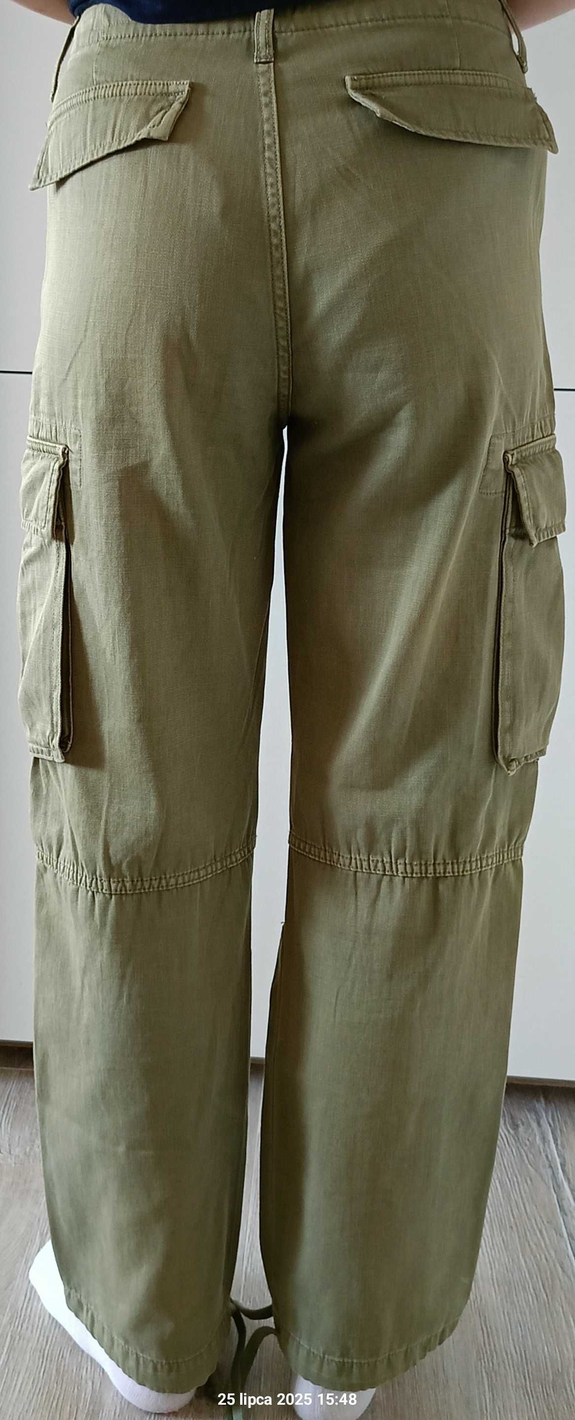 Zara spodnie wysoki stan i boczne kieszenie nowe oliwkowe r. 32