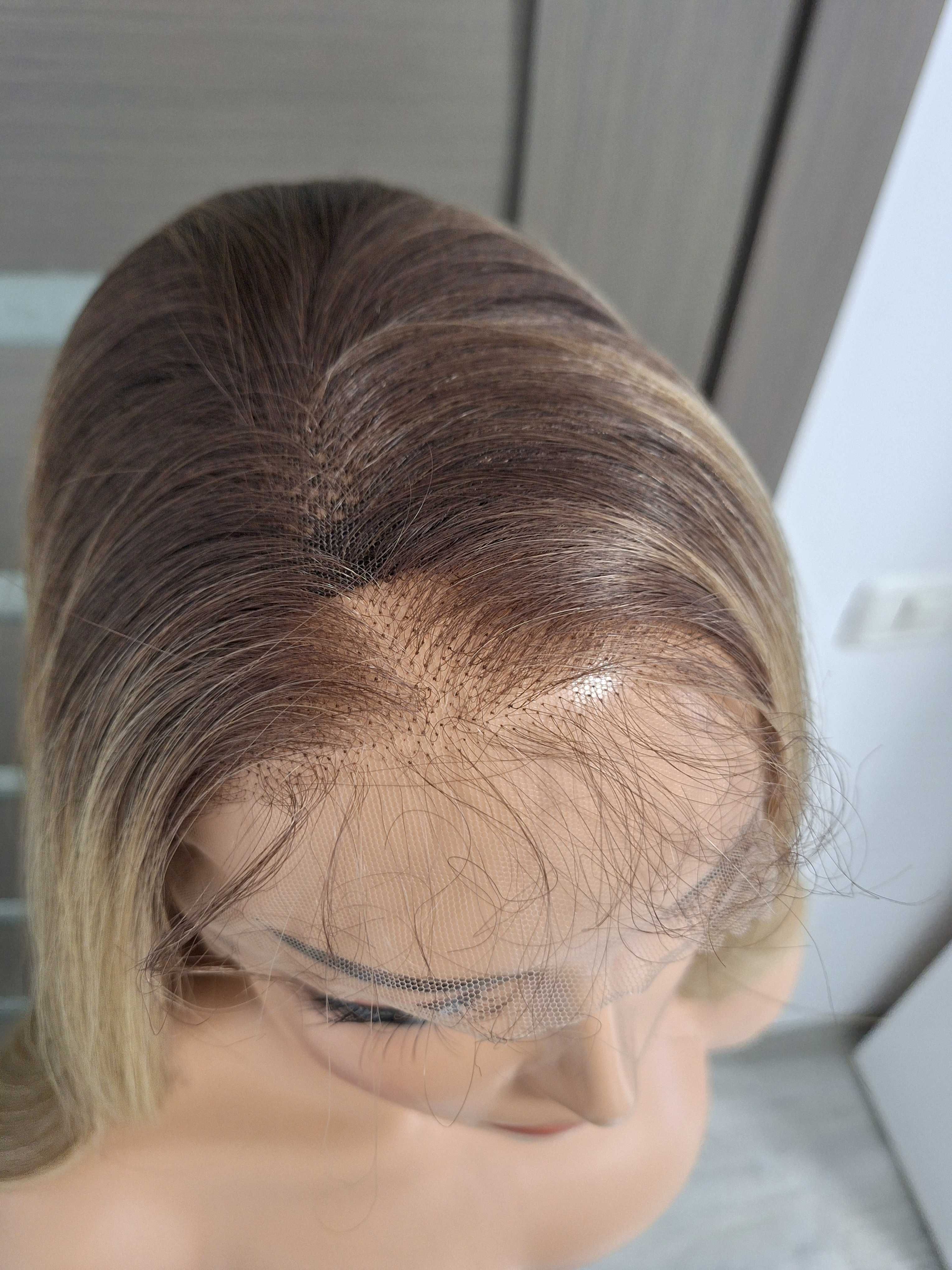 Peruca longa cacheada loira Shatush com renda frontal