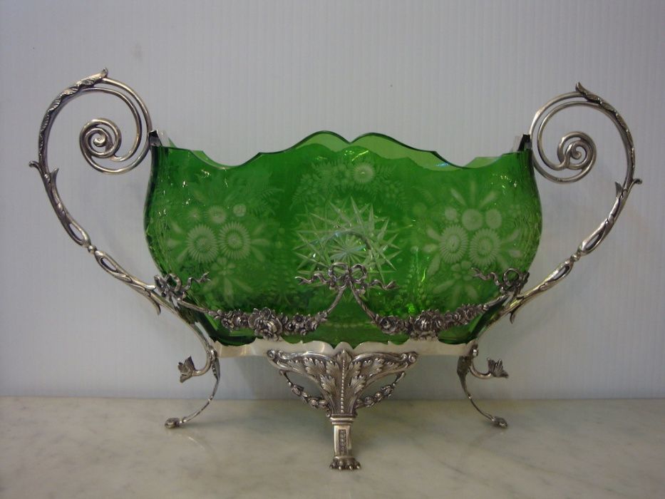 Centro mesa em cristal e prata