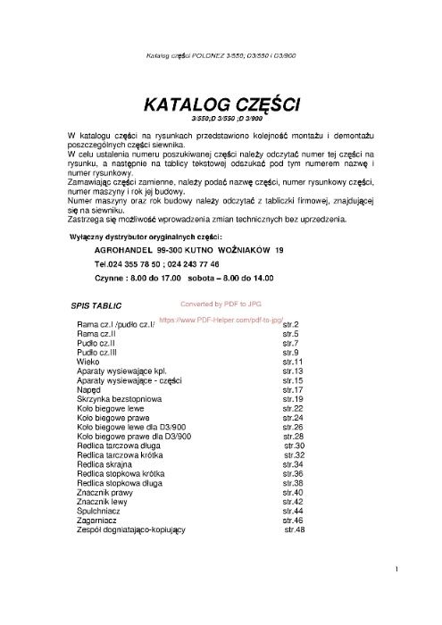 Katalog części siewnik Polonez 3/550, D 3/550, D 3/900