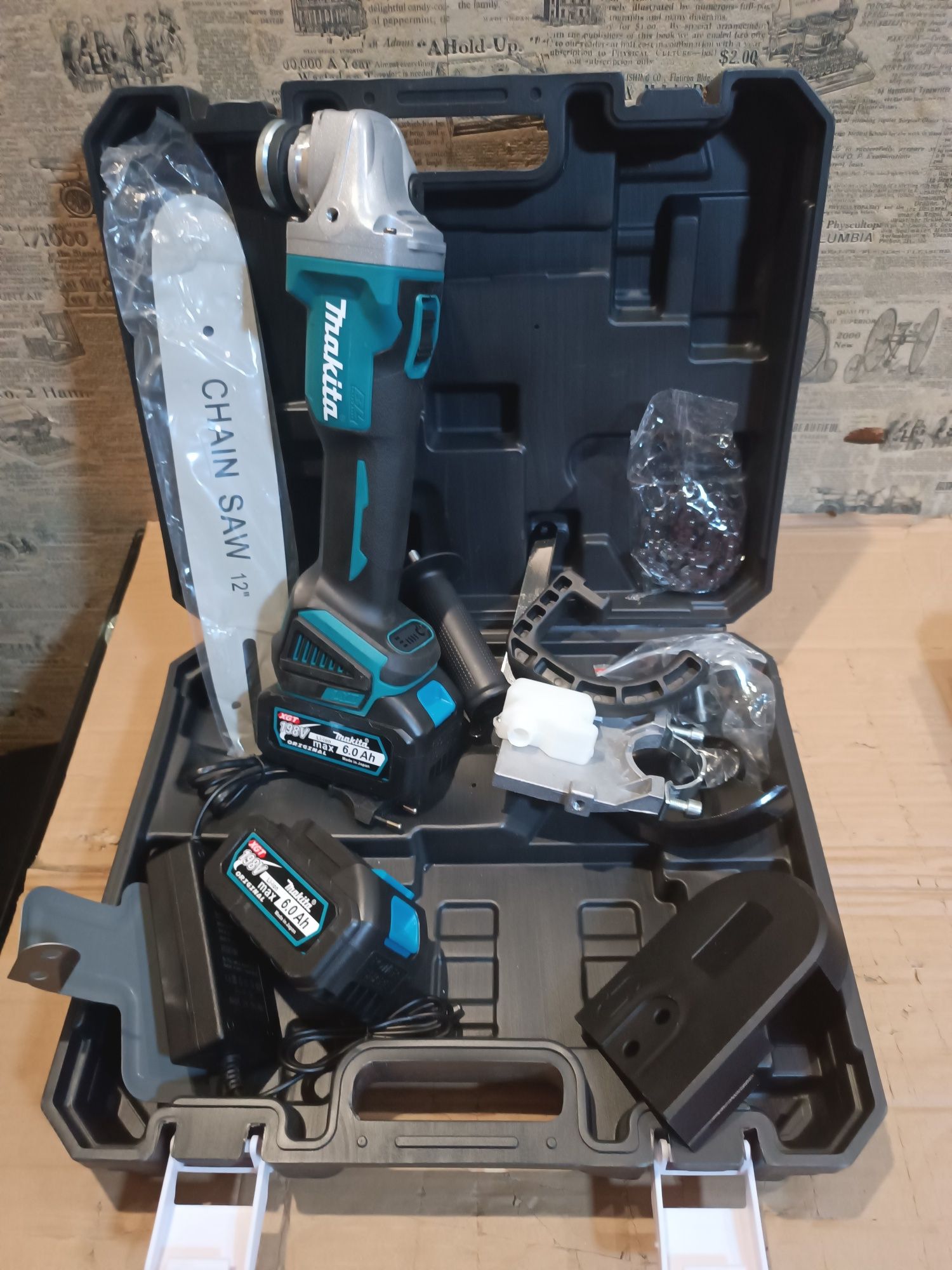 Аккумуляторная болгарка с насадкой для пилы Makita DGA540