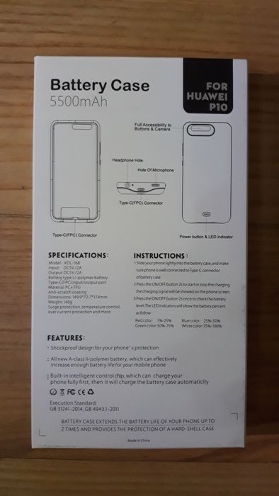 Capa powerbank para Huawei P10 com 5500mAh