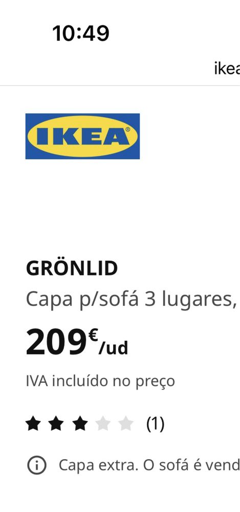 Capa sofa 3 lugares - Gronlid IKEA