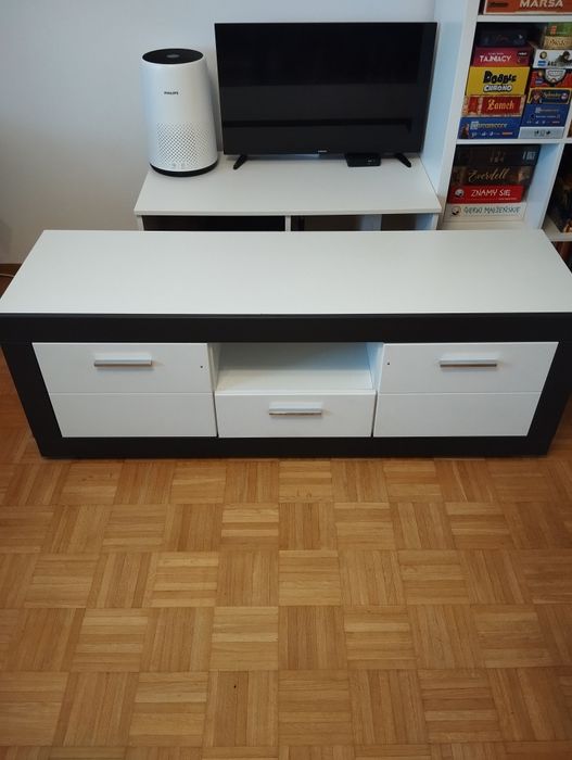 Szafka RTV z szufladą - TARN - 155 cm - biała / grafit