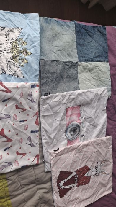 4 poszewki 40x40 z motywem kot królik szminki aparat sinsay home h&m