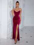 Sukienka Wieczorowa Welurowa Z Fiszbinami Bodycon Maxi Fioletowa L 40