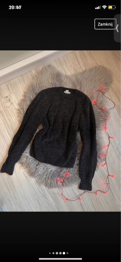 Modny sweter sweterek h&m szenilowy piekny na zime xs