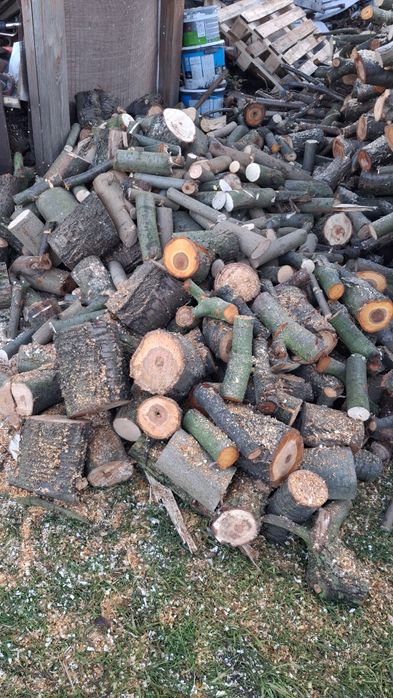 Drewno na opał czesciowo pociete na klocki