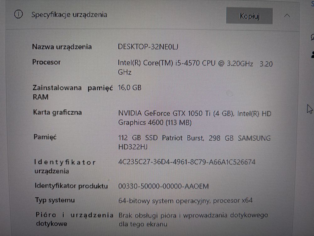 Zestaw PC + Monitor 24” / i5-4570 / GTX 1050 Ti / 16GB / SSD