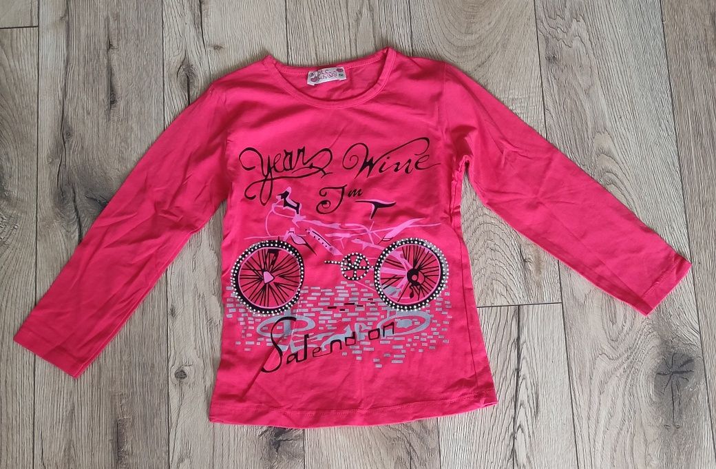 Bluzka z długim rękawem dziewczęca różowa rower 152