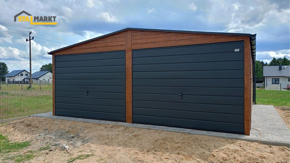 Garaż blaszany 6x6 m – drewnopodobny-montaż w cenie!