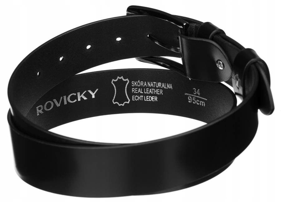 szeroki, skórzany pasek męski z metalową klamrą - rovicky 105