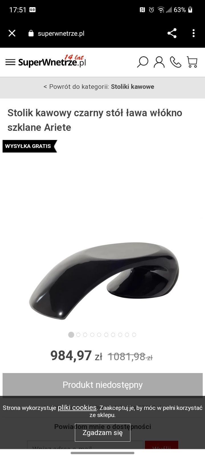 Stolik kawowy włókno szklane