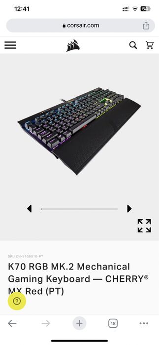 Teclado Gaming Mecânico Corsair K70 RGB MK.2