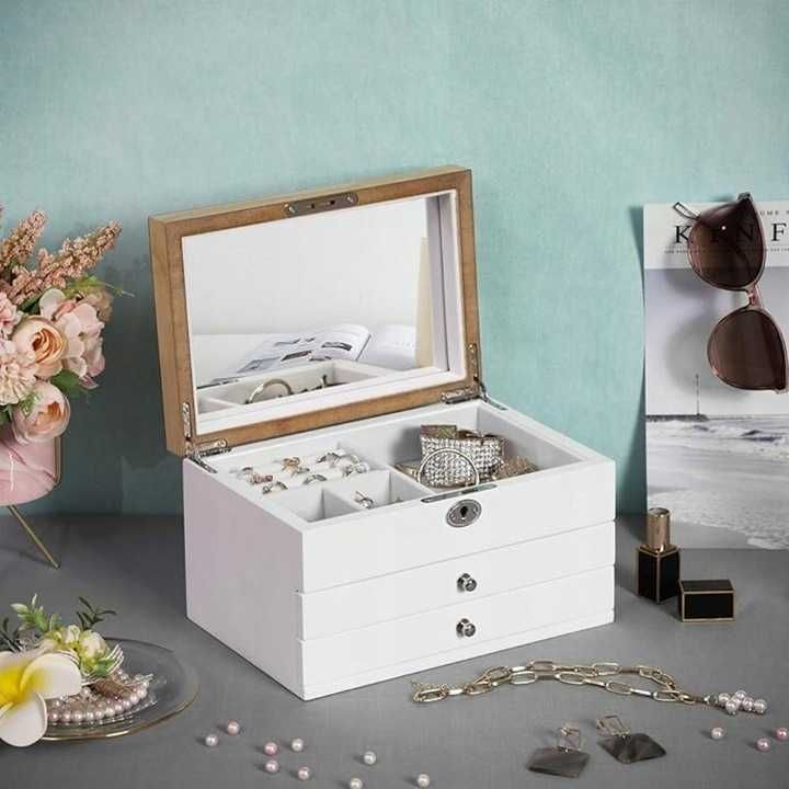 Luksusowe Pudełko Szkatułka Na BIŻUTERIĘ Z LUSTREM Eleganckie PREZENT