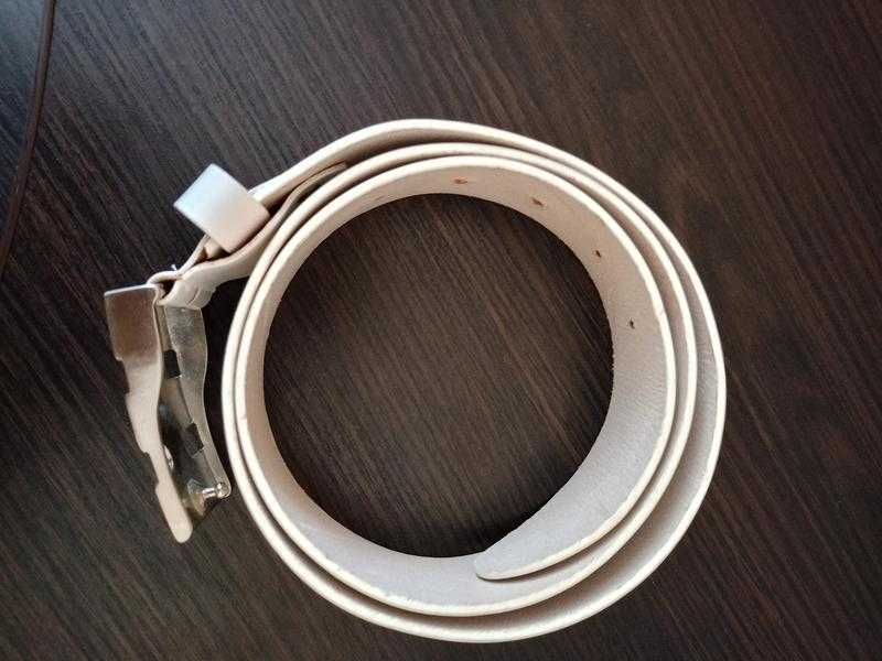 Шкіряний білий ремінь з пряжкою Route 66