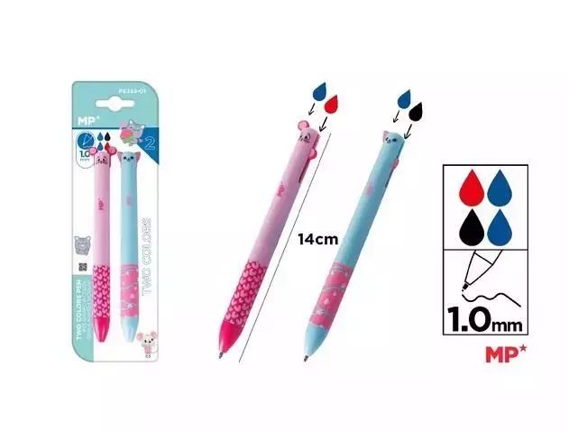 Długopis ścieralny dwukolorowy kotek i myszka 2szt. MP Main Paper