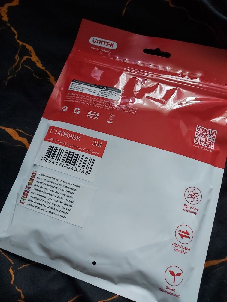 Kabel USB-A 2.0 - USB-C 3m super szybki Komputer kamera telefon itp