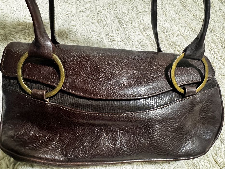 Torebka skórzana brązowa jamnik damska na ramię