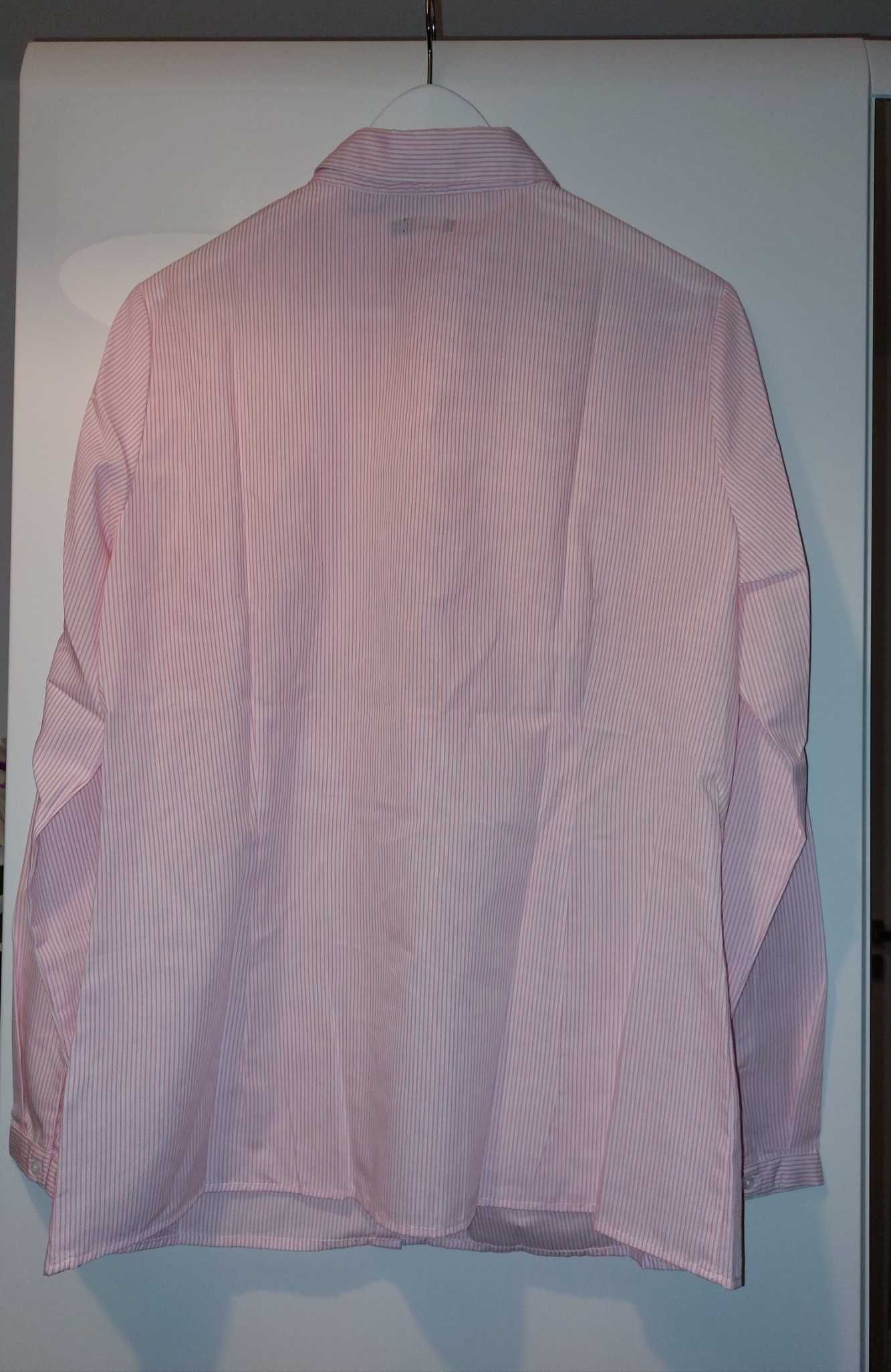 Koszula biała różowa paski prążki 42/XL