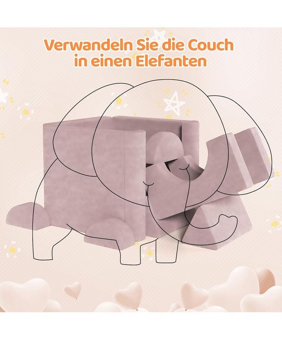Sofa do zabawy, 14-częściowa, modułowa sofa dla dzieci, sofa dziecięca