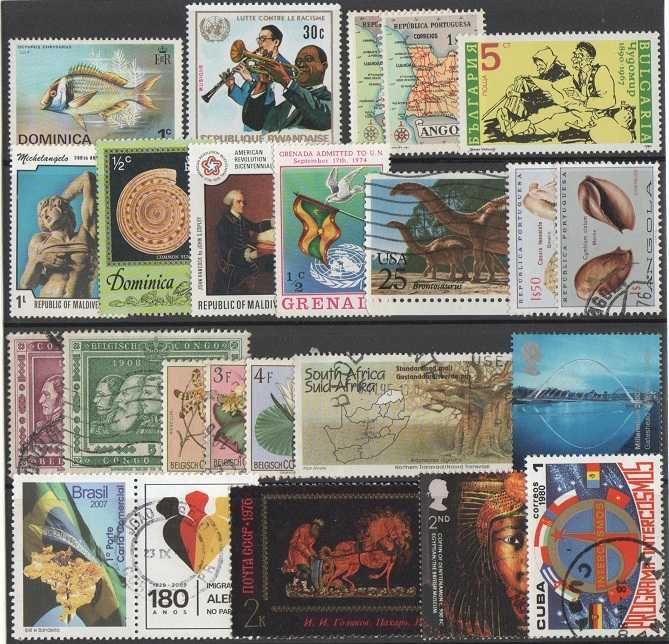Filatelia: 121 selos mundiais todos diferentes