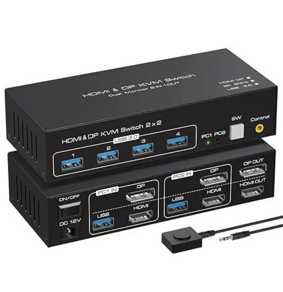 8k kvm-перемикач для двох моніторів hdmi&dp kvm switch