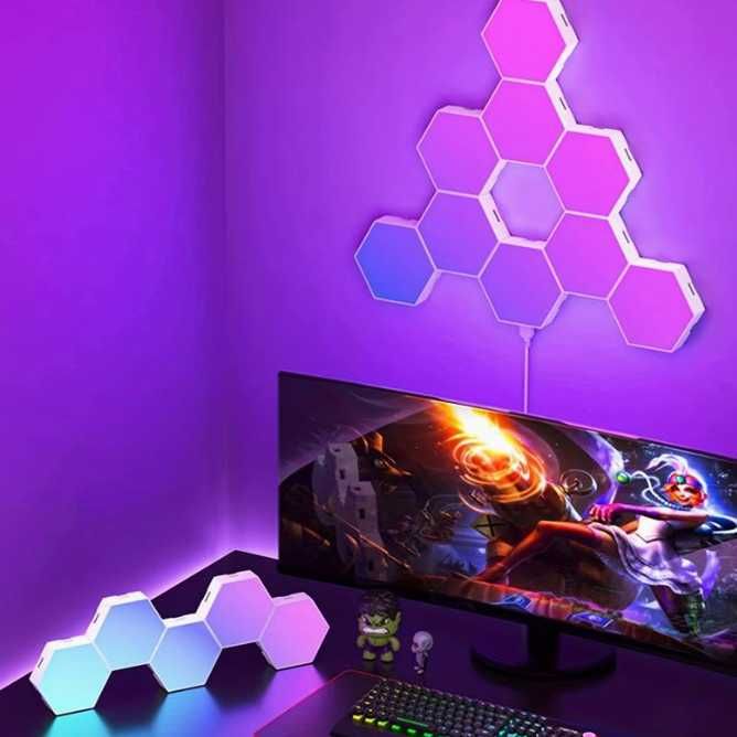 Lampa Plaster miodu Hexagon 12 elementów RGB kolor Paczkomat Tanio