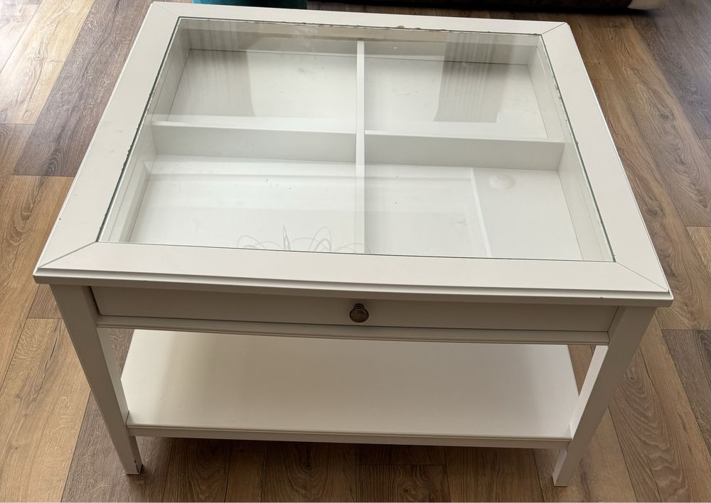 Ikea biały stół z szufladą szyba
