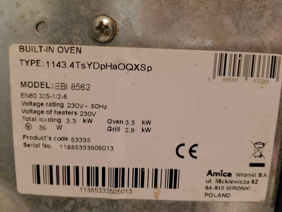 Piekarnik do zabudowy na czesci