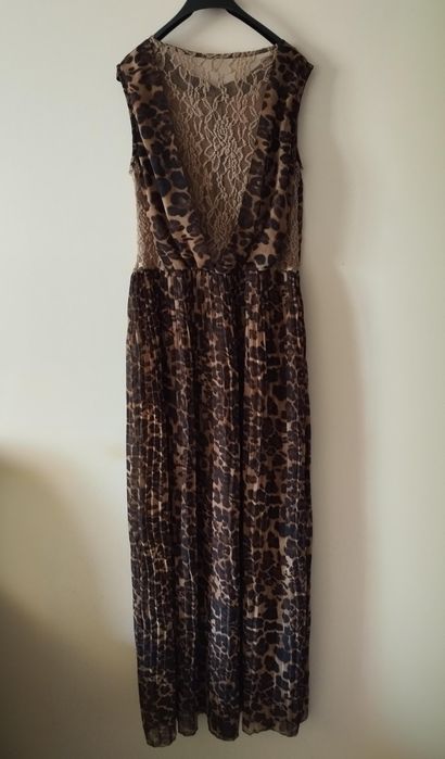 Шикарна Леопардова Сукня Максі з Плісе та Мереживом (Розмір 44-46)