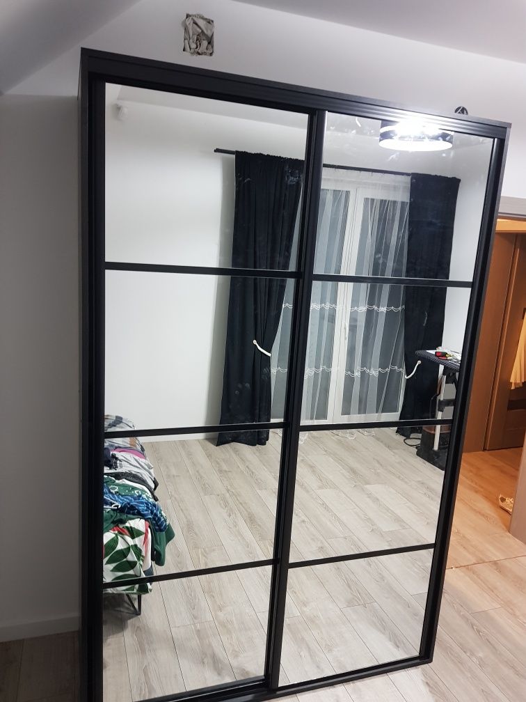 Nowa szafa 150x230x60 czarna+ lustro dzielone listwami loftowa