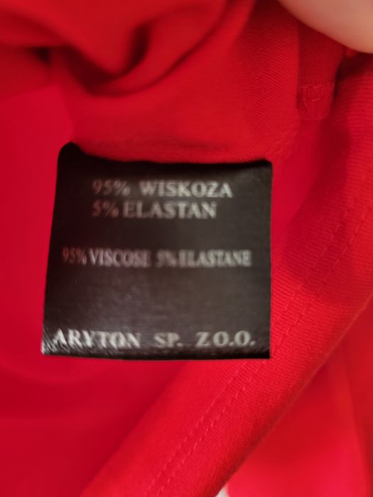Bluzka ARYTON święta czerwona dekolt łódka drapowana