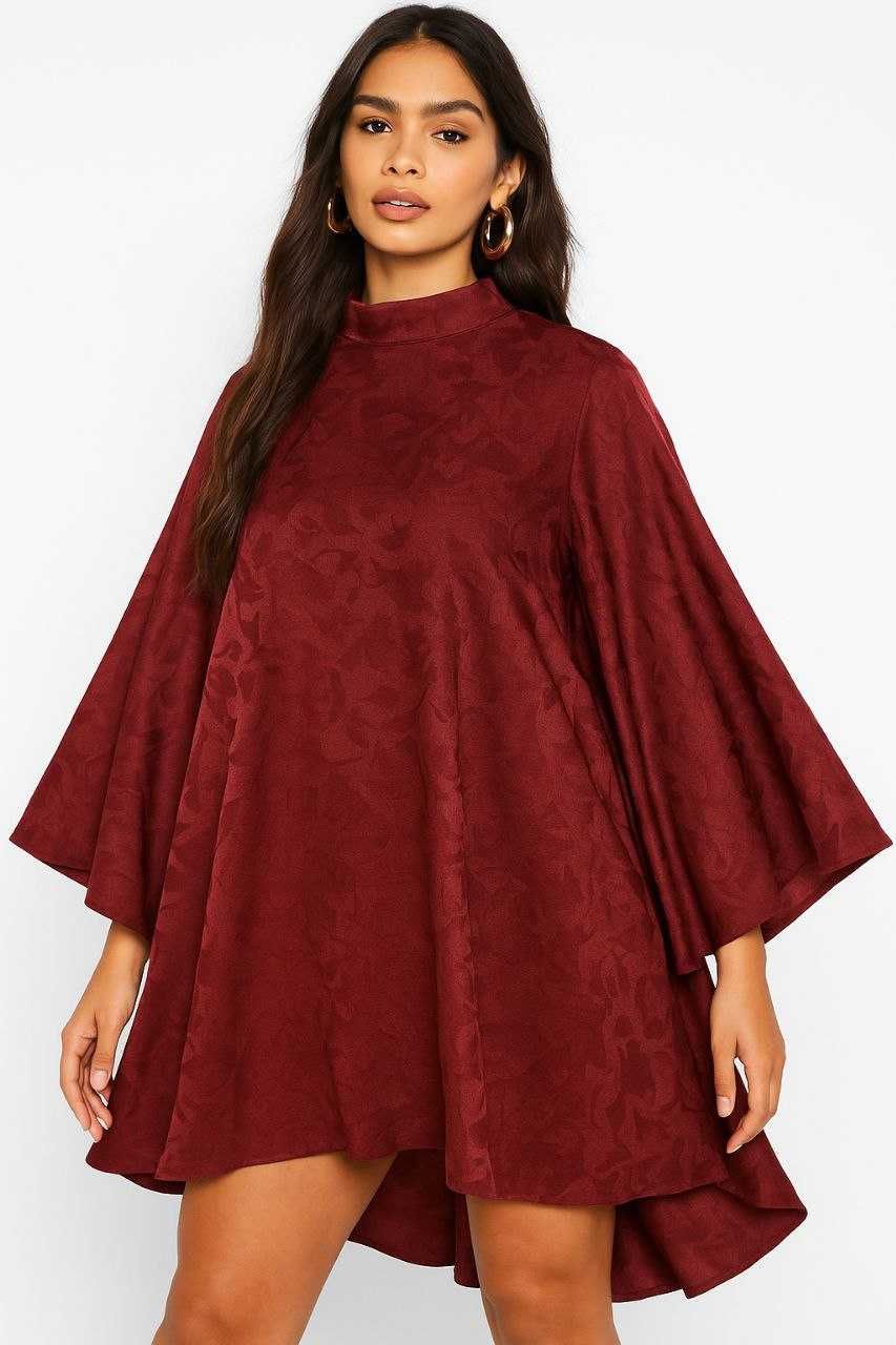 Платье свободное бордовое с открытой спиной Boohoo, р. S