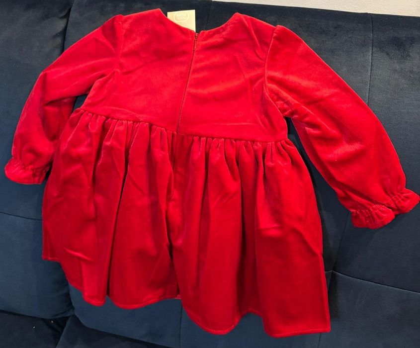 Sukienka czerwona dziewczęca z długim rękawem, welurowa, świąteczna 80