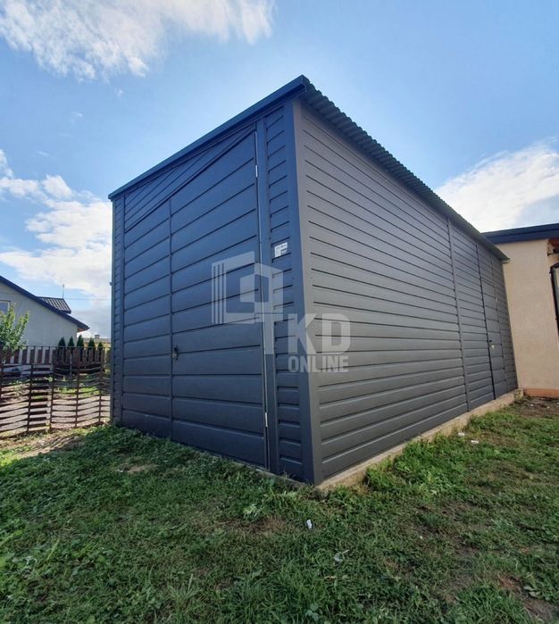 Garaż Blaszany 3,5X5 Brama - Drzwi Antracyt Dach Spad W Bok Tkd80