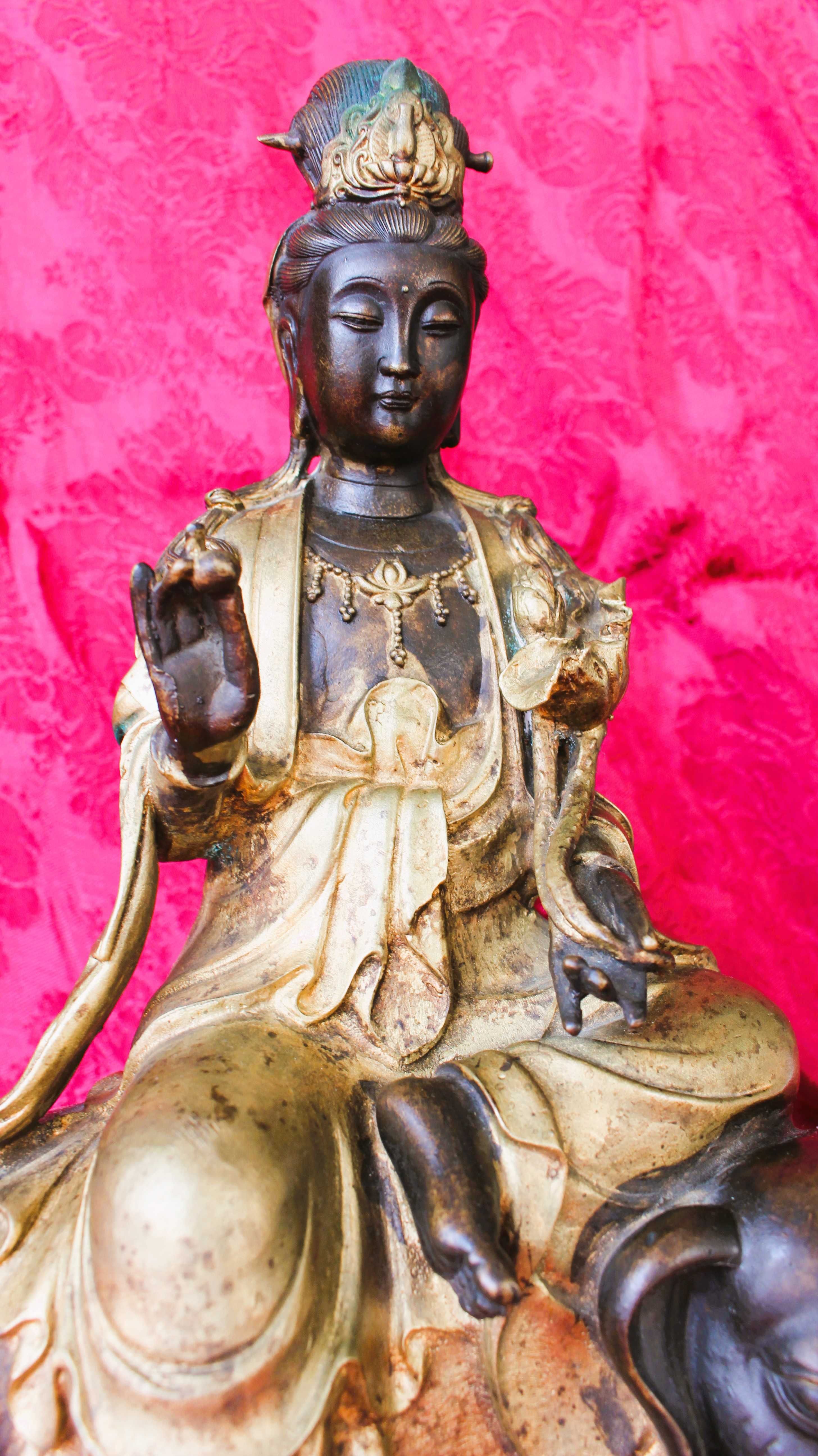 «KUAN YIN» DEUSA CHINESA DA COMPAIXÃO SOBERBO BRONZE VINTAGE