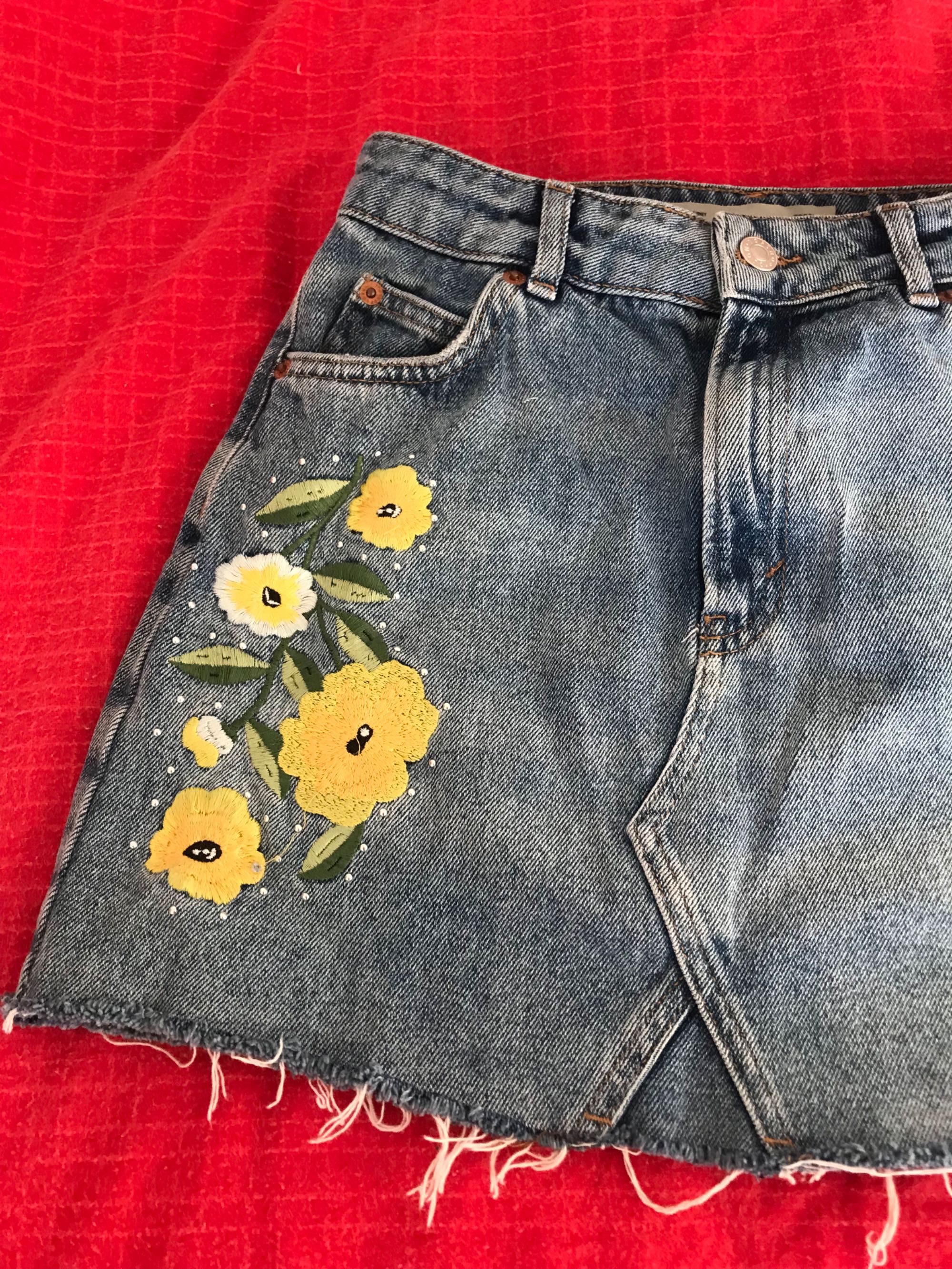 Spódnica mini jeansowa topshop haft kwiaty 34 36 S
