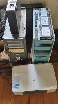 2x stare komputery, joystick, procesor, drukarka hp