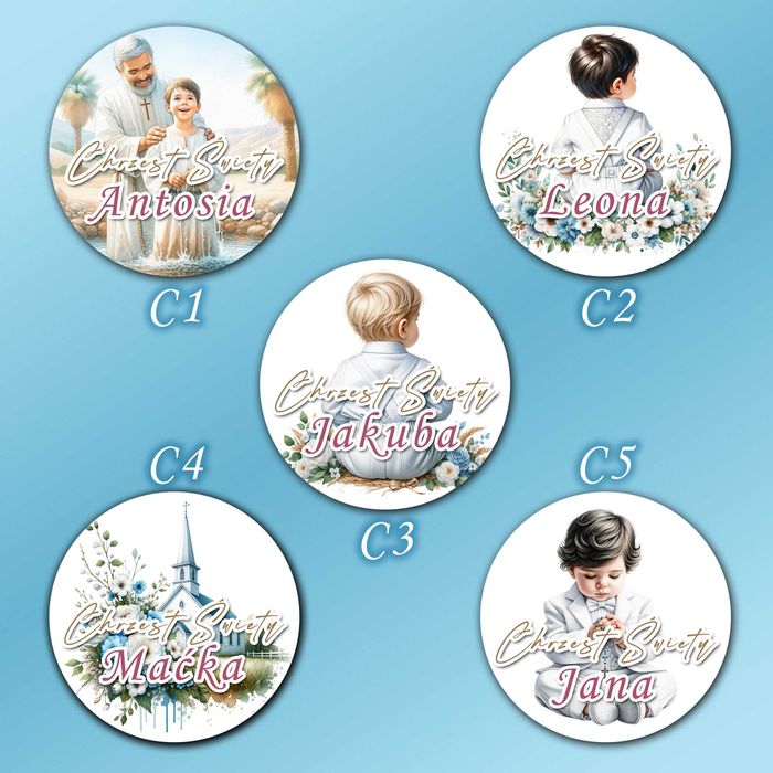 Naklejki okrągłe 50mm na CHRZEST ŚWIĘTY PODZIĘKOWANIE - 24szt
