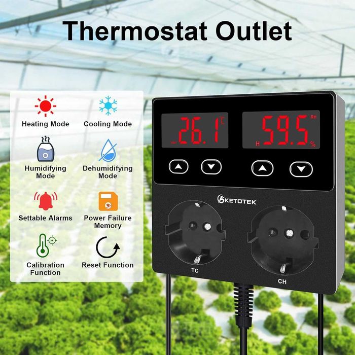 Termostat higrostat cyfrowy regulator temperatury z 2 czujnikami