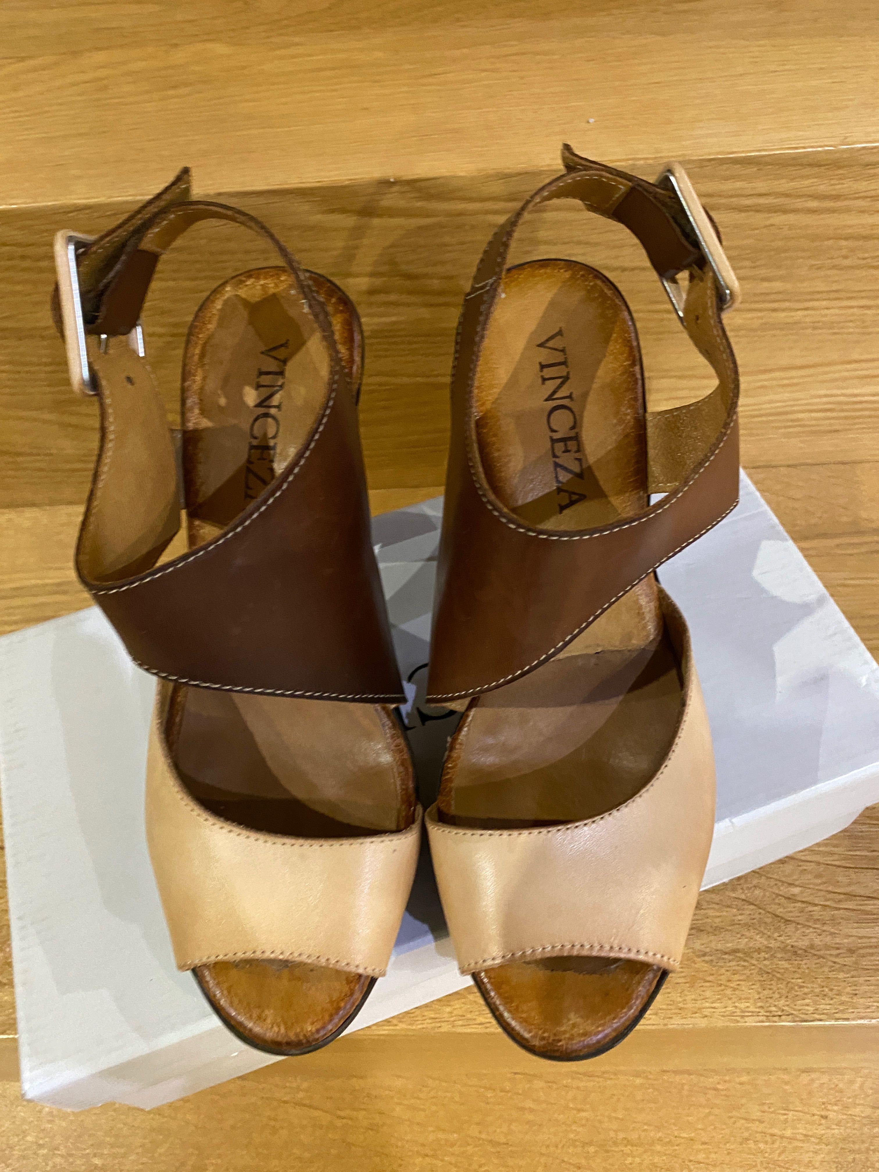 Śliczne i eleganckie brązowe sandały R.37 Skóra naturalna/wysoki obcas