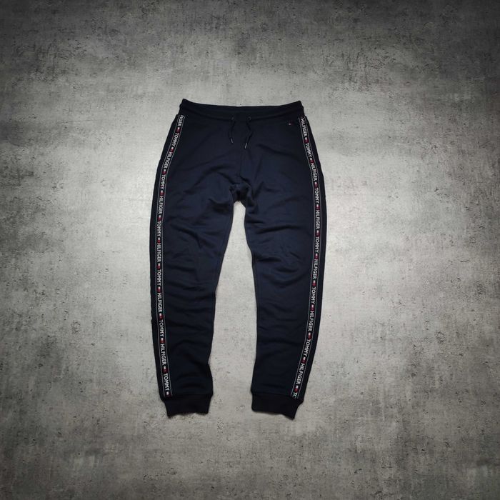 MĘSKIE Dresy Joggery Granatowe Bawełna Lampas TH Tommy Hilfiger Logo