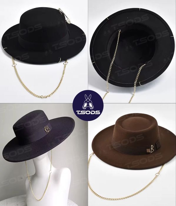 Капелюх Руслан Багінський на золотому ланцюжку чорна федора коричнева